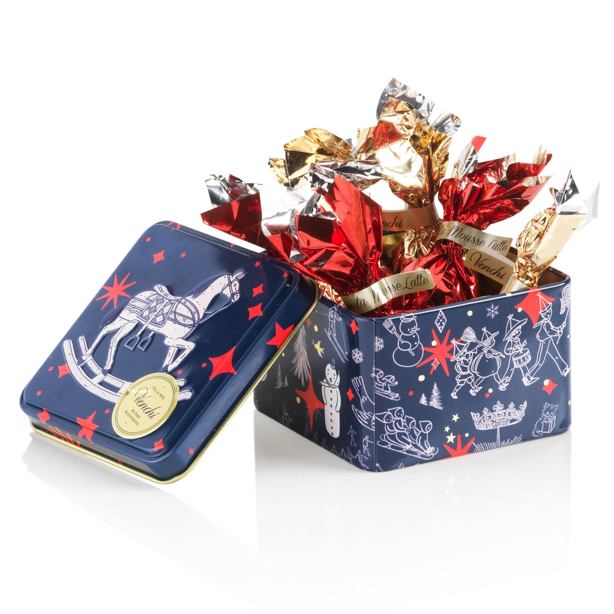 Venchi - Christmas Collection - Christmas Tin Package with Assorted Comet Chocolates, 2.64 oz - Gift Idea - Gluten Free