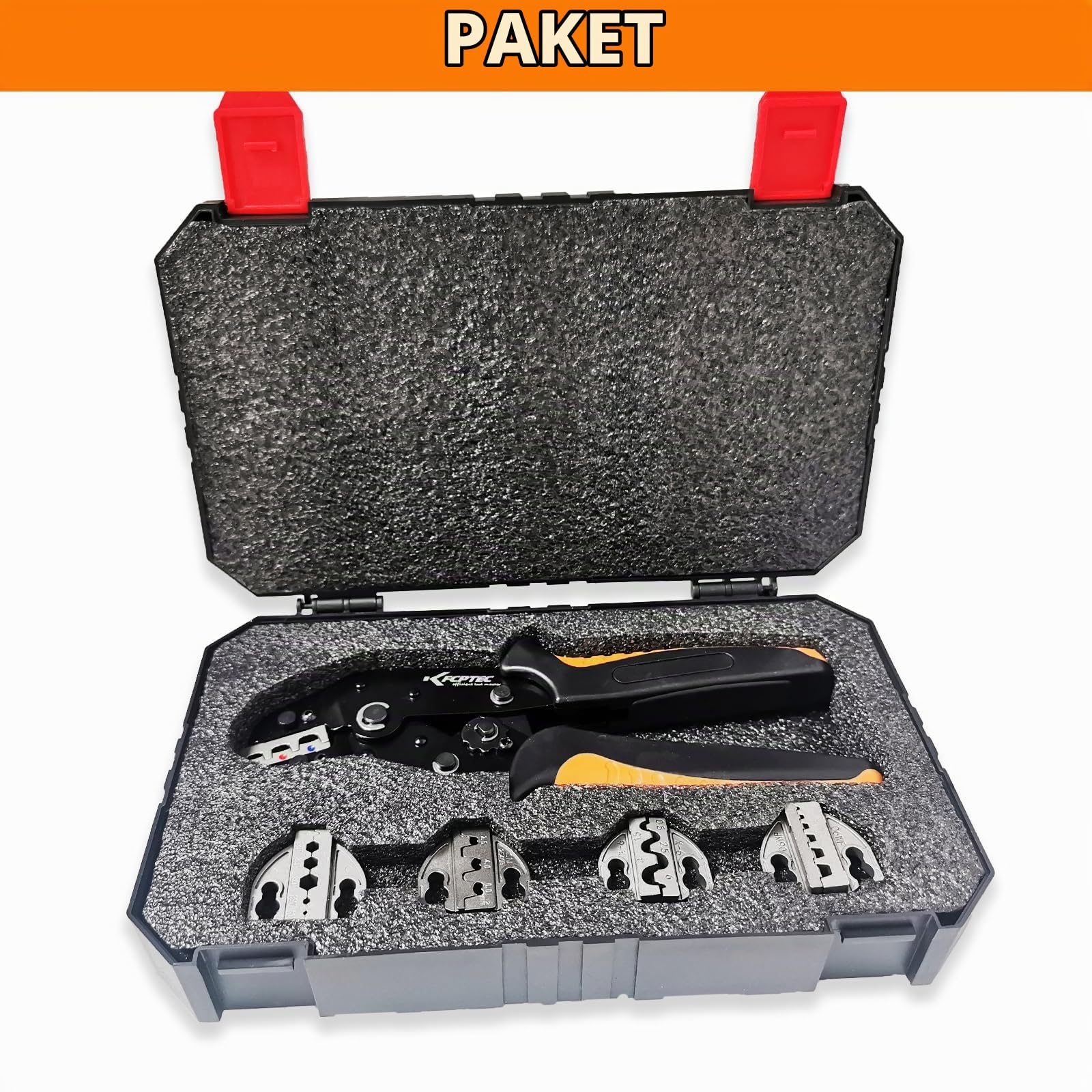 KF CPTEC Crimpzangen-Set, 6-teilig, für Koaxialkabel | Wechselbacken für isolierte und unisolierte Kabelschuhe, Aderendhülsen und Solarstecker