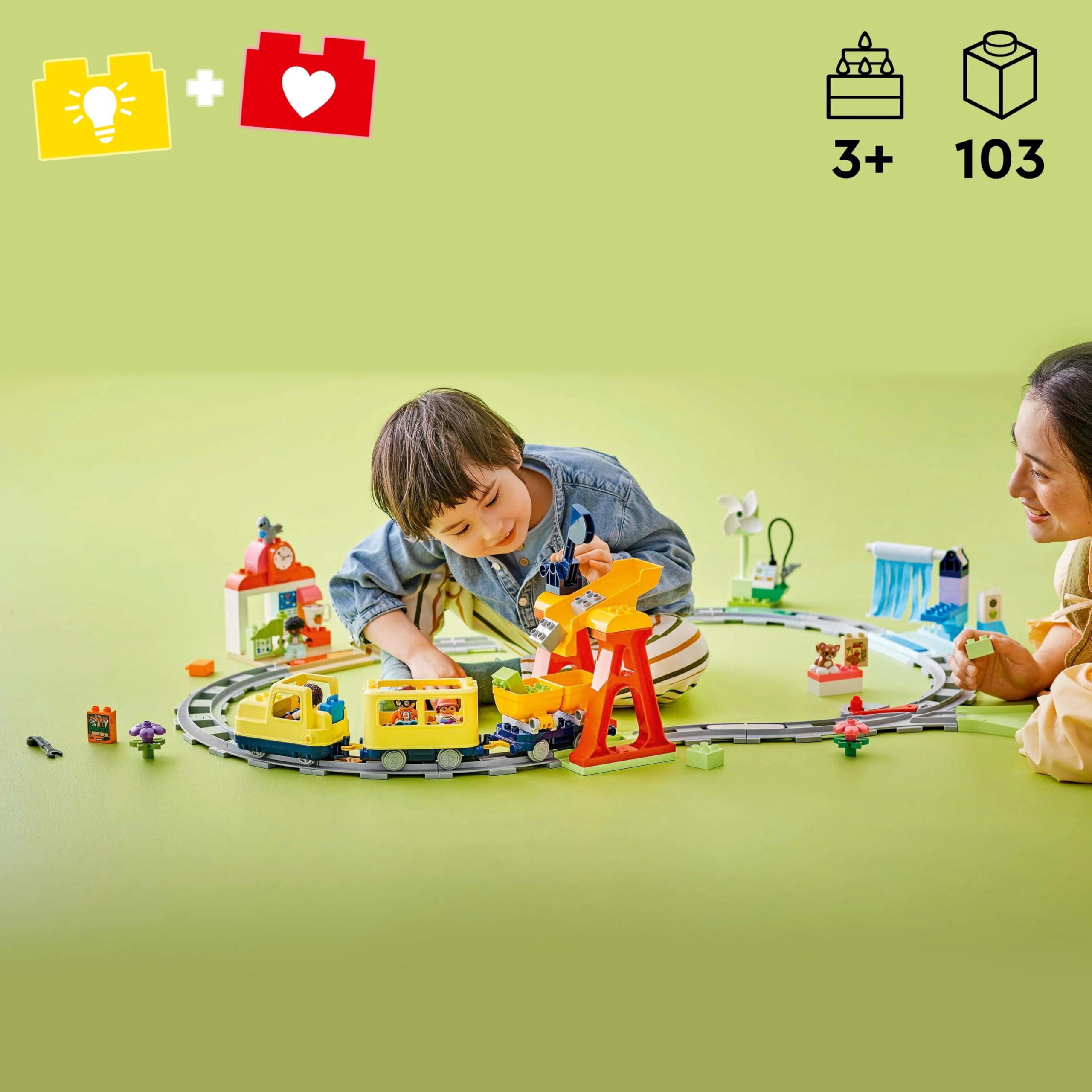 LEGO DUPLO Duży interaktywny pociąg miejski 10428 | zestaw kolejowy, interaktywna zabawka, prezent dla chłopca i dziewczynki 3+, światło i dźwięk, 103 elementy