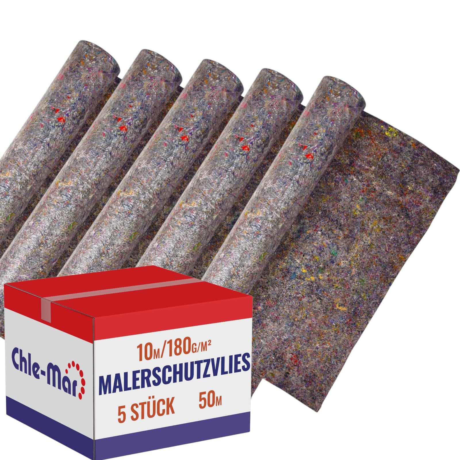 Chle-Mar – 5x Mata Malarska 10 m x 1 m 180 g/m² | Włóknina Ochronna z Folią PE Wodoodporna i Antypoślizgowa | Wielorazowa Mata Renowacyjna do Ochrony Podłóg i Schodów | Włóknina Malarska do Remontu