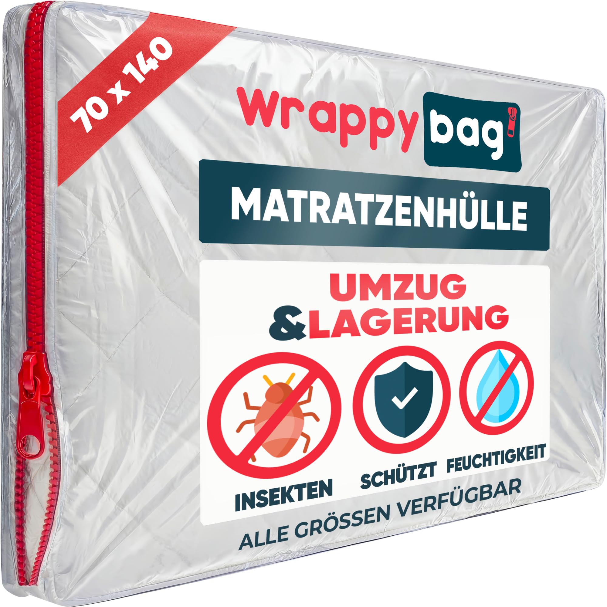 WRAPPYBAG – Schutzhülle aus Kunststoff für Matratzen – 5 Größen erhältlich – wasserdichte und reißfeste Aufbewahrungstasche – Für Umzug, Lagerung & Transport - 70x140