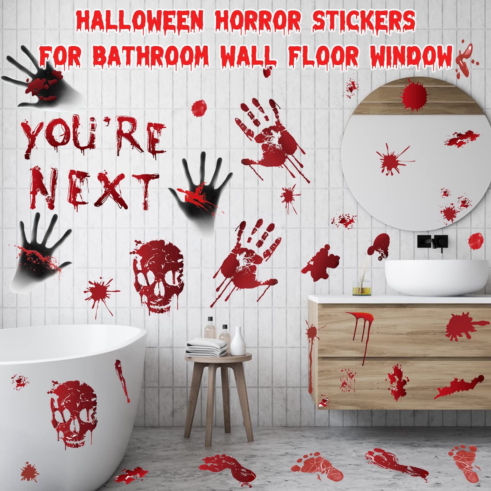 DAKLOP Halloween Deko Set - 84 Blutige Hand & Fuß Aufkleber Für Fenster