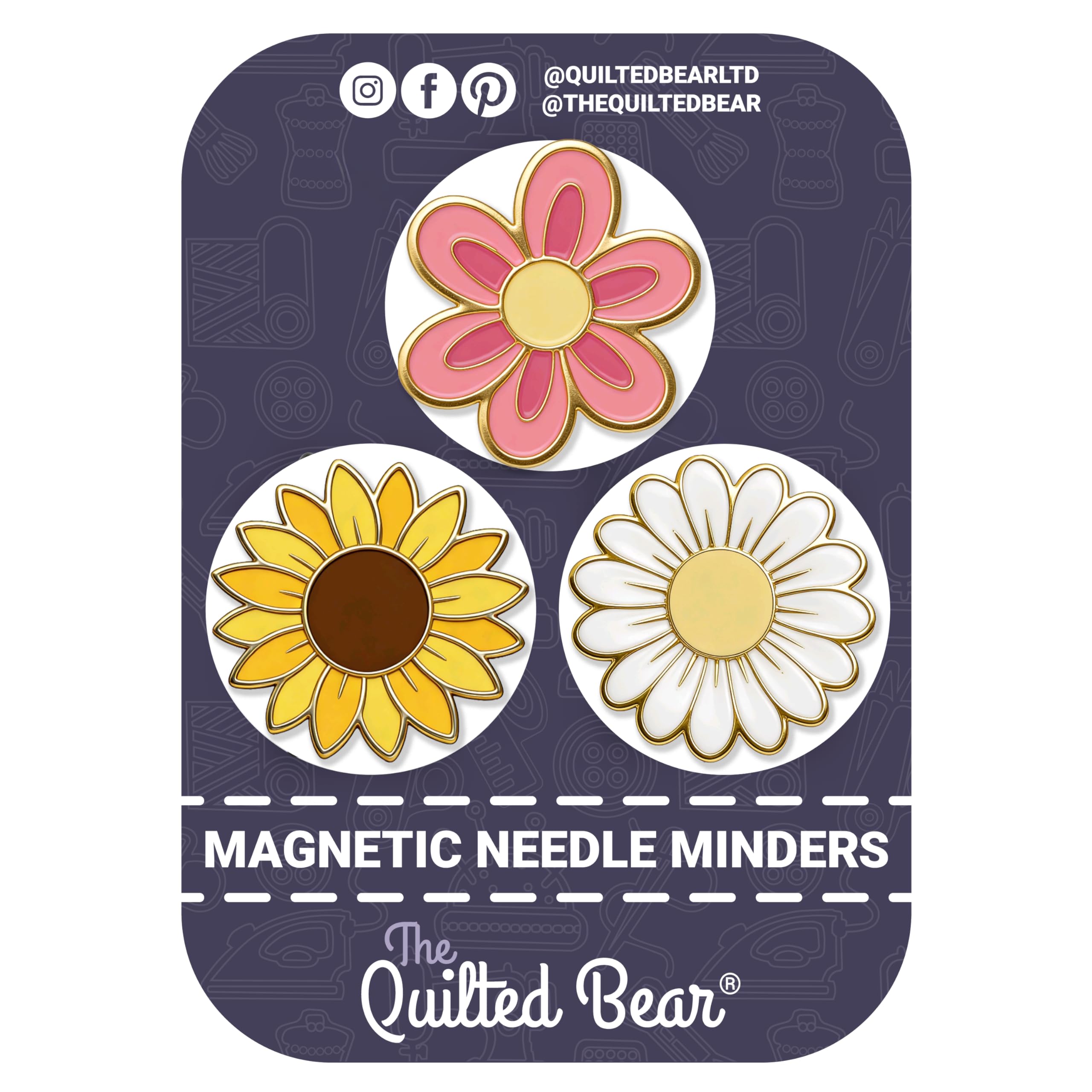 The Quilted Bear Magnetic Needle Minders โ Enamel Needle Keeper for Sewing, Embroidery & Cross Stitch Accessories | Secure Holder for Sewing Pins & Needles (Flower Set) โ image 1