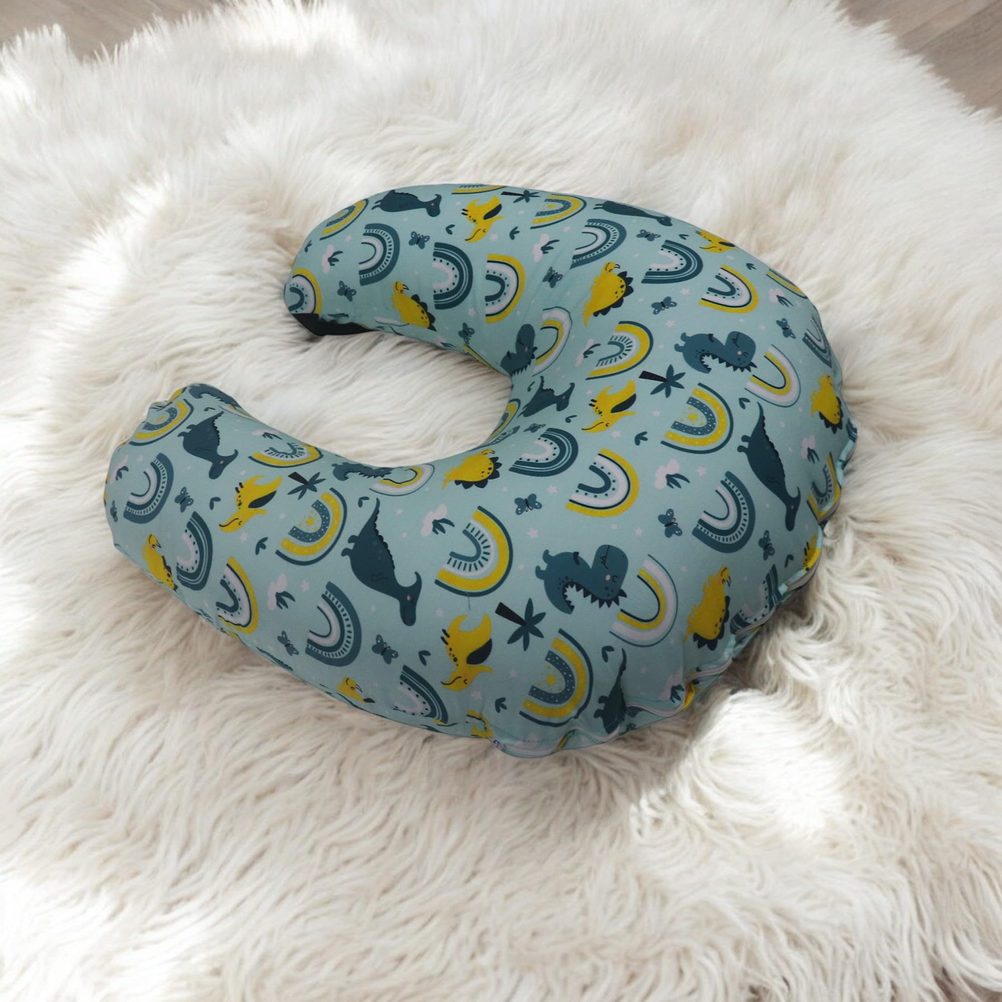 Kradyl Kroft 5in1 Baby Feeding Pillow with 100% Cotton Removable Cover | Breastfeeding Pillow | Nursing Pillow with Belt and Hoop (Teal Dinos) 1