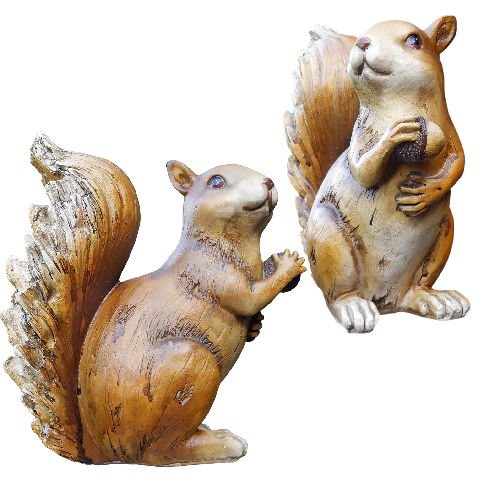 Ablerhome Decoration 2 Sitting Red Squirrels Garden Sculpture Resin Fence Wall Freestanding Animal Ornament (Set of 2 Squirrel)