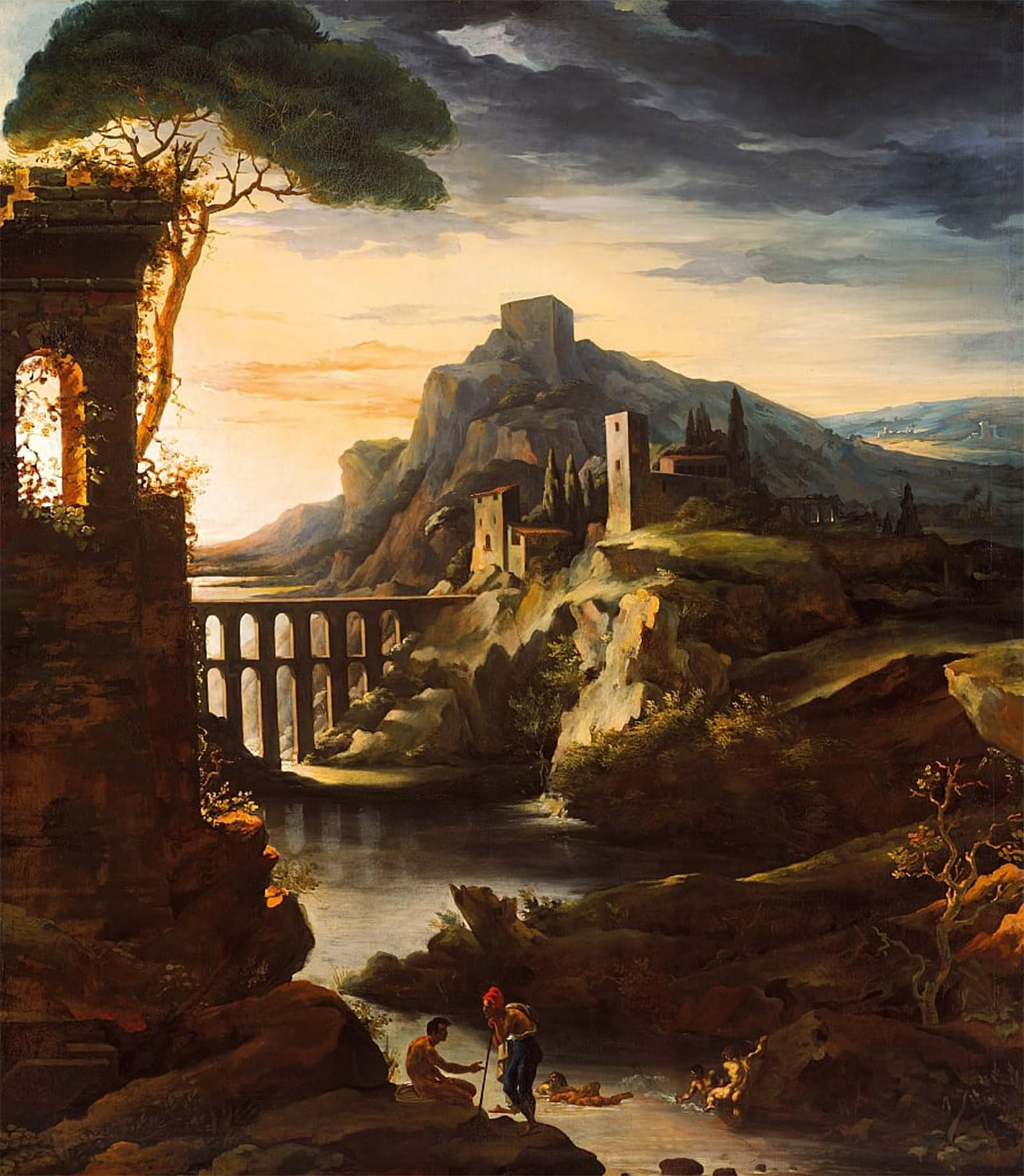Paysage du soir avec un aqueduc Gericault poster mural salon moderne - 5