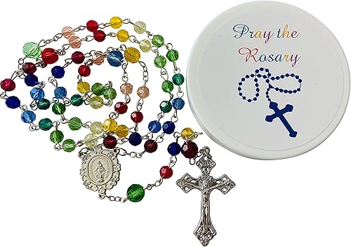 Westmon Works Juego de cuentas de vidrio coloridas con estuche de reza el rosario, Vidrio