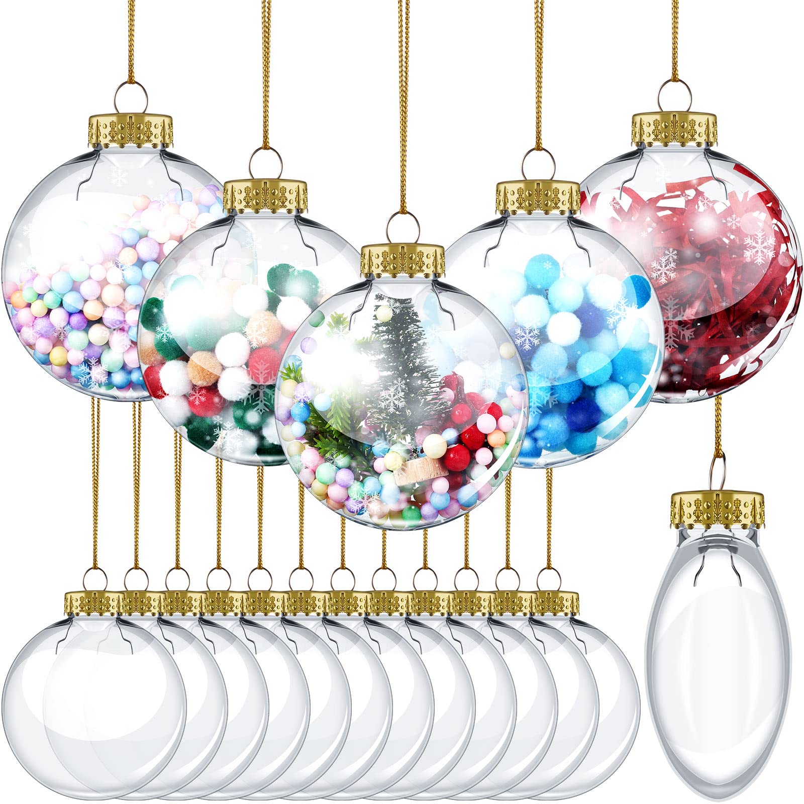 Sumind 18 Pieces Clear Christmas Fillable Ornament Balls 3.15 inch Plastic Transparent Fillable Balls DIY Hanging Ornaments for Christmas Tree Decoration Crafting (Gold)