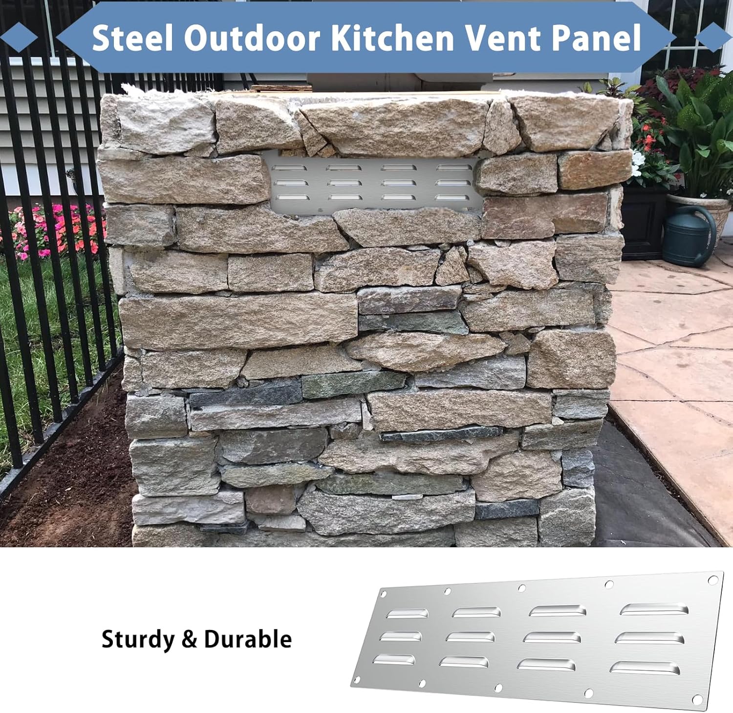 4 Pack Stainless Steel Venting Panel for Grill Accessory Stainless Steel Vent Cover Grill Vent for Masonry Fire Pits Outdoor Kitchen Vent, 15" by 4-1/2"