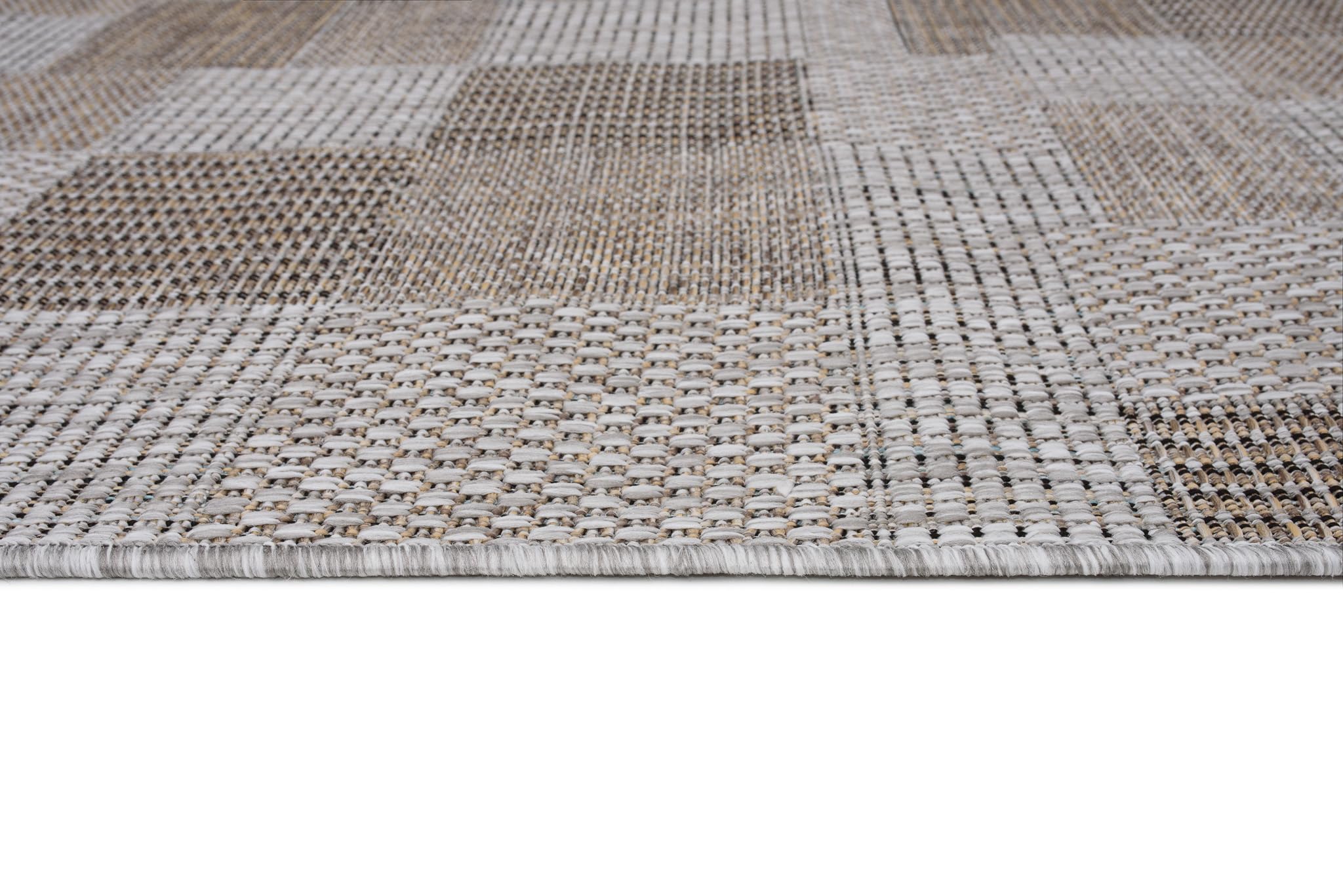 TAPISO Melissa Tappeto Esterno Interno Pelo Corto Testure Piatta Moderno Geometrico Mosaico Marrone Grigio Outdoor Indoor Oeko-Tex Terrazza Balcone Salotto Cucina 200 x 290 cm