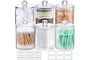 6 Pack Qtip Organizer - Crystal Clear Apothecary Jars With Lids