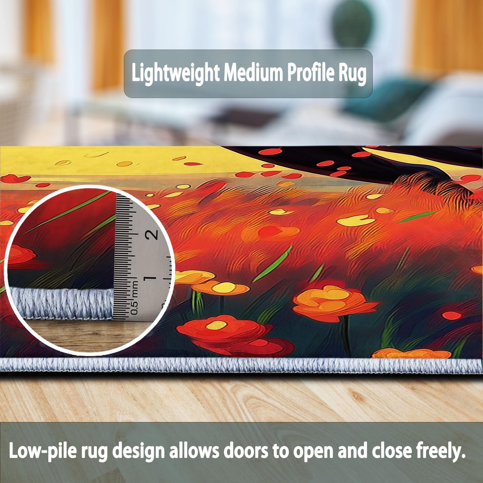 Lavabile in Lavatrice Tappeto per Soggiorno Camera da Letto Ufficio Decorazione 120 x 180 cm, Cartoni Animati Animali Floreale Prato Tema Flanella Tappeti con Supporto Antiscivolo, Arancia