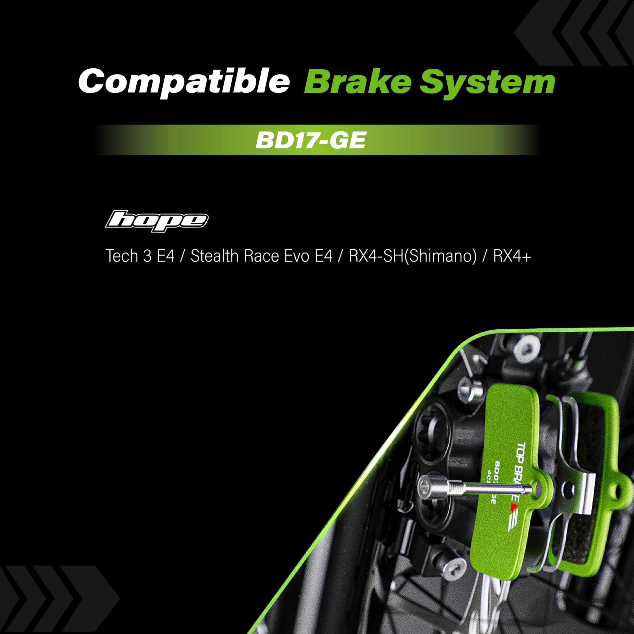TOP BRAKE Klocki hamulcowe tarczowe do rowerów kompatybilne z Hope Tech E4 M4 RX4+ RX4 SH Stealth Race Evo E4 | trwały i cichy, rower górski Downhill Enduro (2 pary)