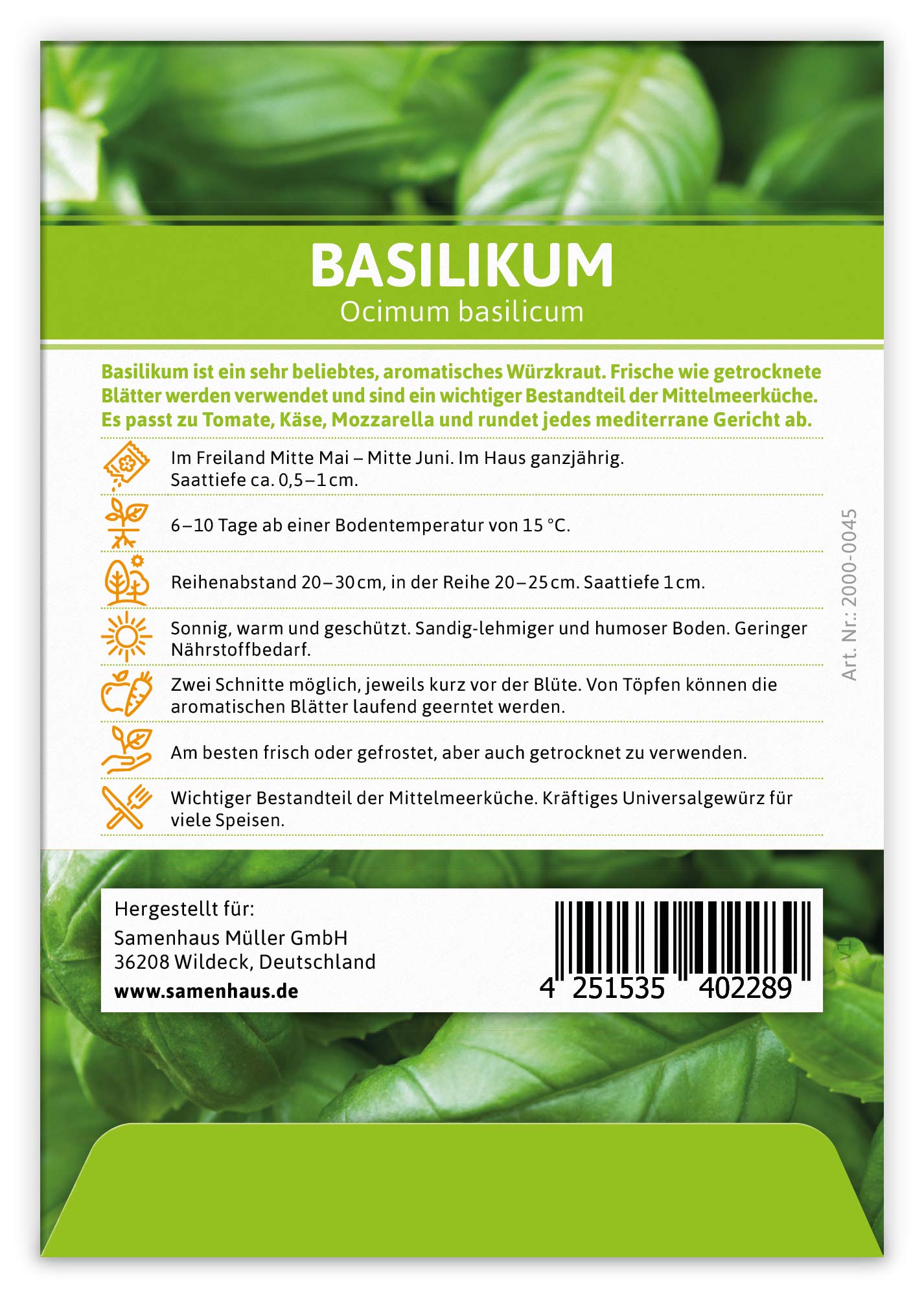 FLORTUS 2000-0045-100x Basilikum (100 Tütchen) (Basilikumsamen)