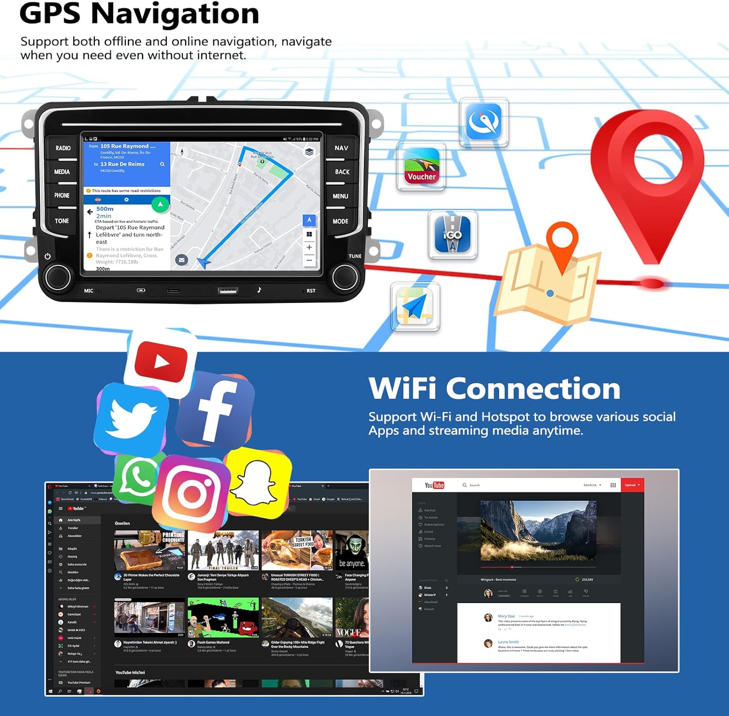 GPS Navigation and WiFi Connection Features