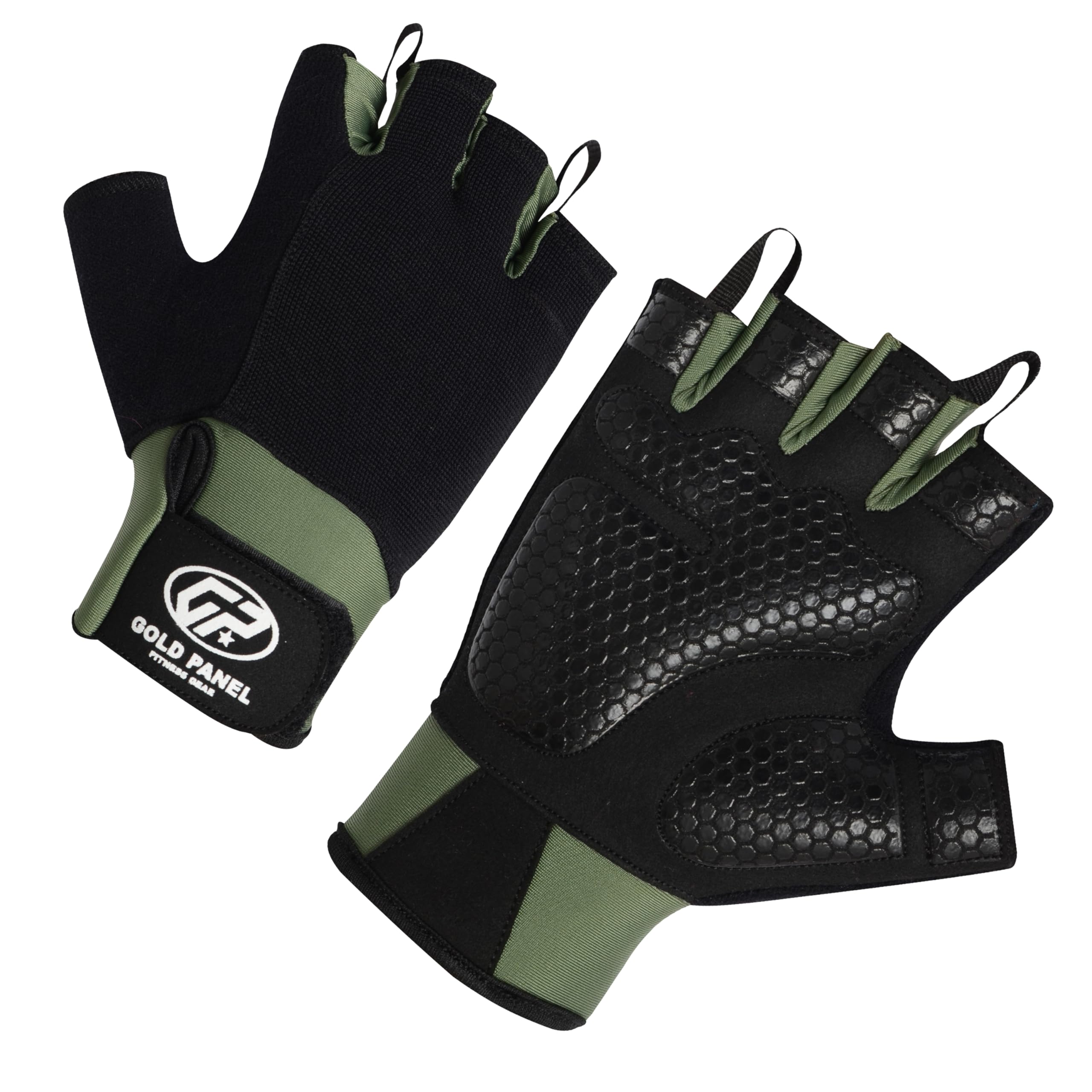 GOLD PANEL Weight Lifting & Workout Gloves, Full Palm Protection, Gym, Excellent Grip, Breathable, Fitness, Training, Men & Women (Black Green, X-Large)