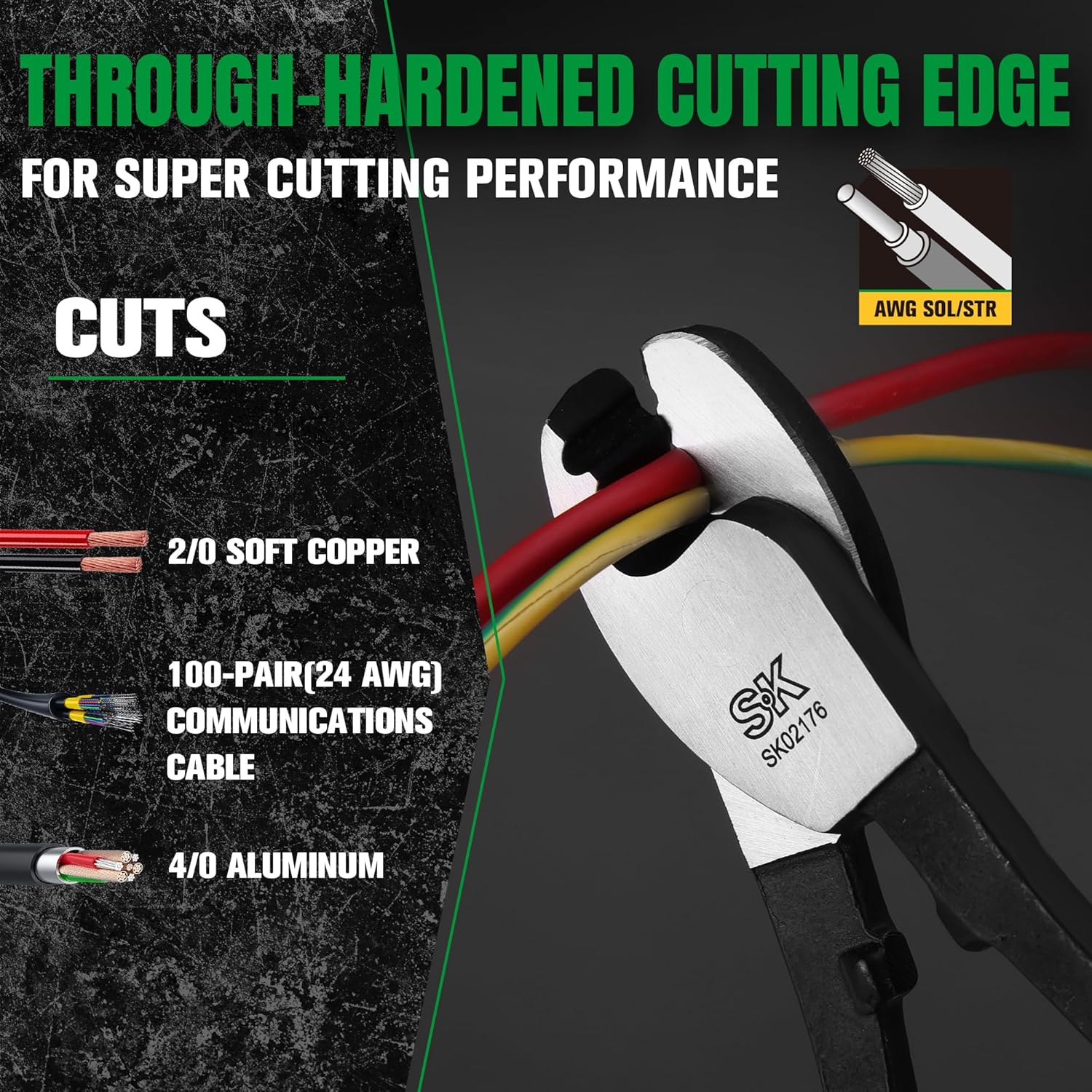 SK 8-Inch Cable Cutter, High Leverage Wire Cutter for Cutting, Stripping and Crimping, Heavy-Duty Cable Cutting Pliers for Aluminum, Copper, Wire, and Communications Cable