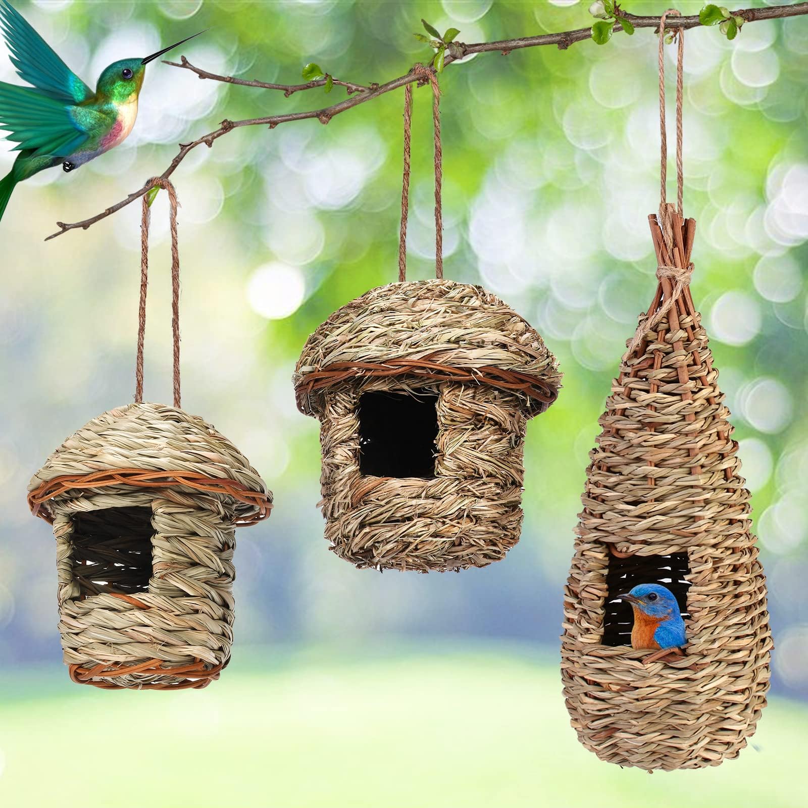 3 pezzi per casetta per uccelli, per appendere l'erba, per uccelli selvatici, per esterni, per nidificare gli uccelli, per piccoli come colibrì Robin passero
