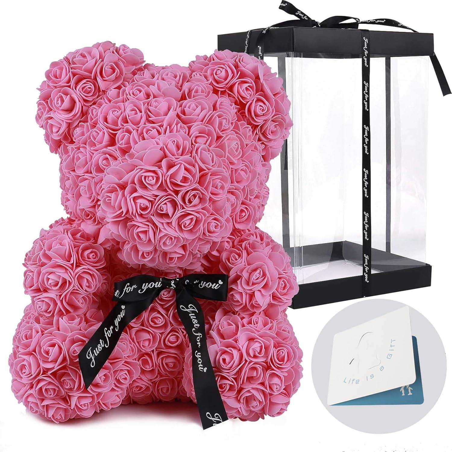 RECUTMS Rose Forever Teddy Bear Flower 10 inch Wedding Party Decoration Box for Valentines Gift for her Mothers Day for Women Anniversary Birthday Present for Daughter Son(Red)