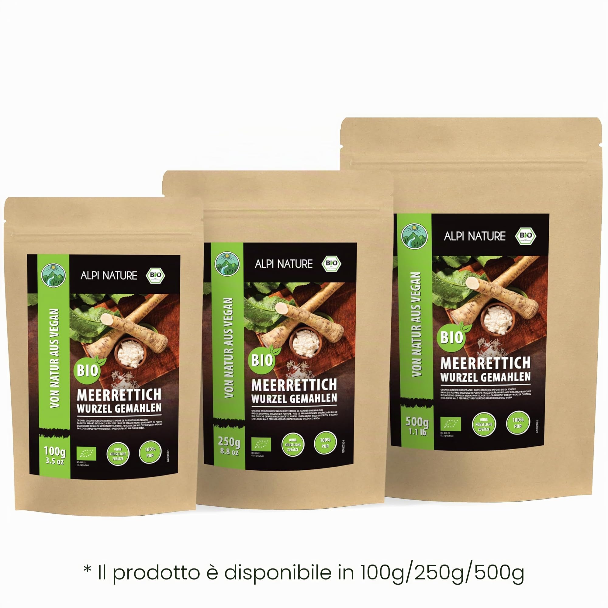 Alpi Nature Rafano in Polvere BIO 500g, Radice di Rafano bio Macinata per Cucina