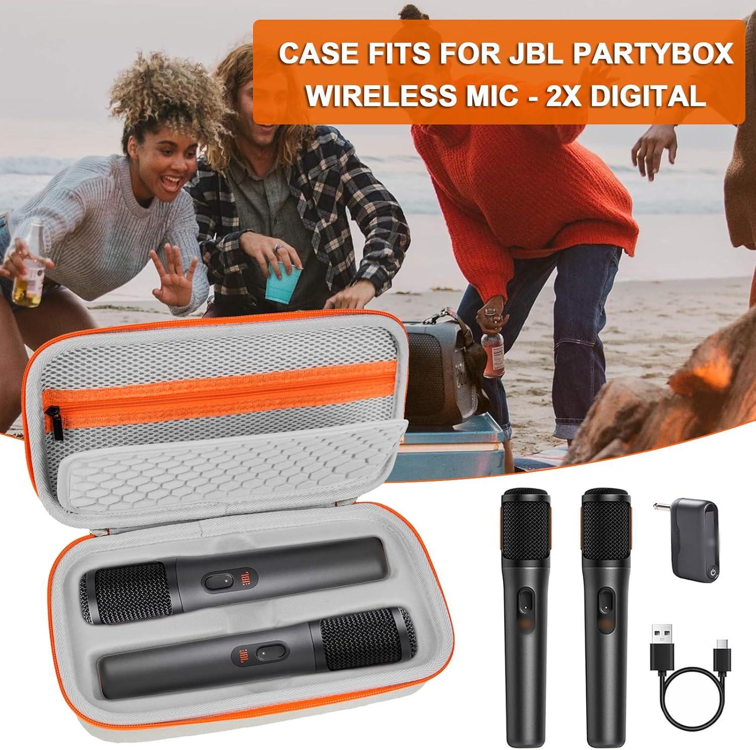 Wireless Microphone Case Compatible with JBL PartyBox Wireless Mic - 2X Digital Wireless Microphones,Protable Mic Travel Bag Storage Box for Receivers,Adapters,AA Batteries,Charger,Grey(Box Only) - Image 7