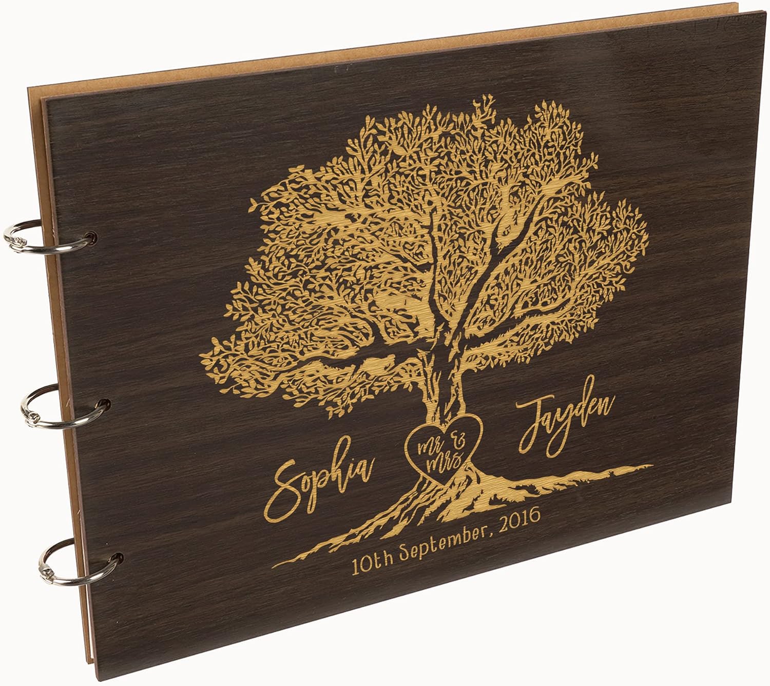 Darling Souvenir Personalized Engraved Laser Cut Wedding Guest Book Wooden Cover Sign-in Book Registry Guestbook Scrapbook-7D