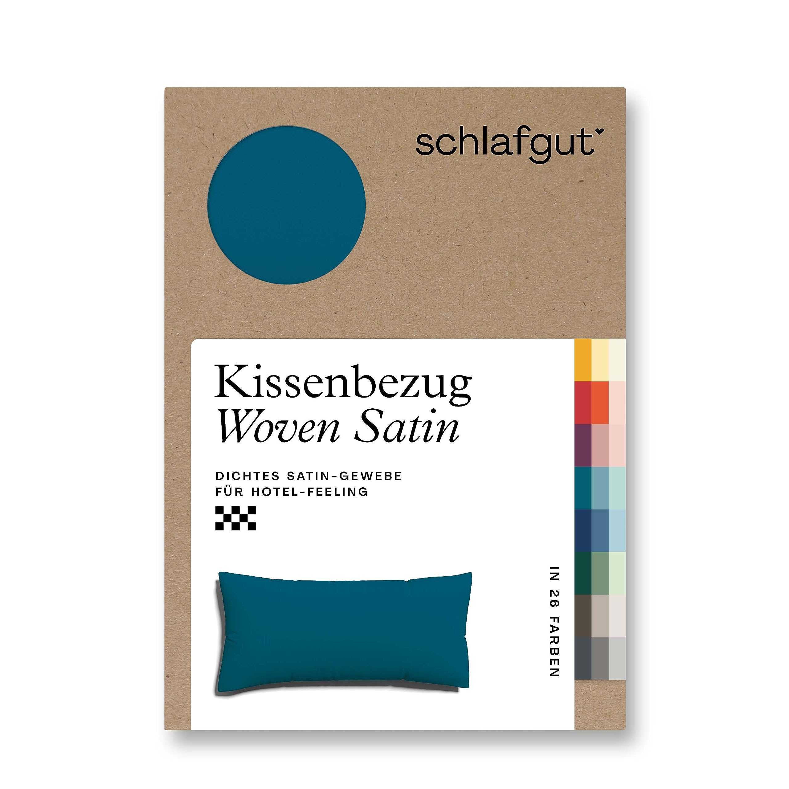 schlafgut Woven Satin Kissenbezug 40 x 80 cm Petrol Deep Uni in Premium Hotelqualität, Kopfkissenbezug einzeln mit 100% weicher Baumwolle