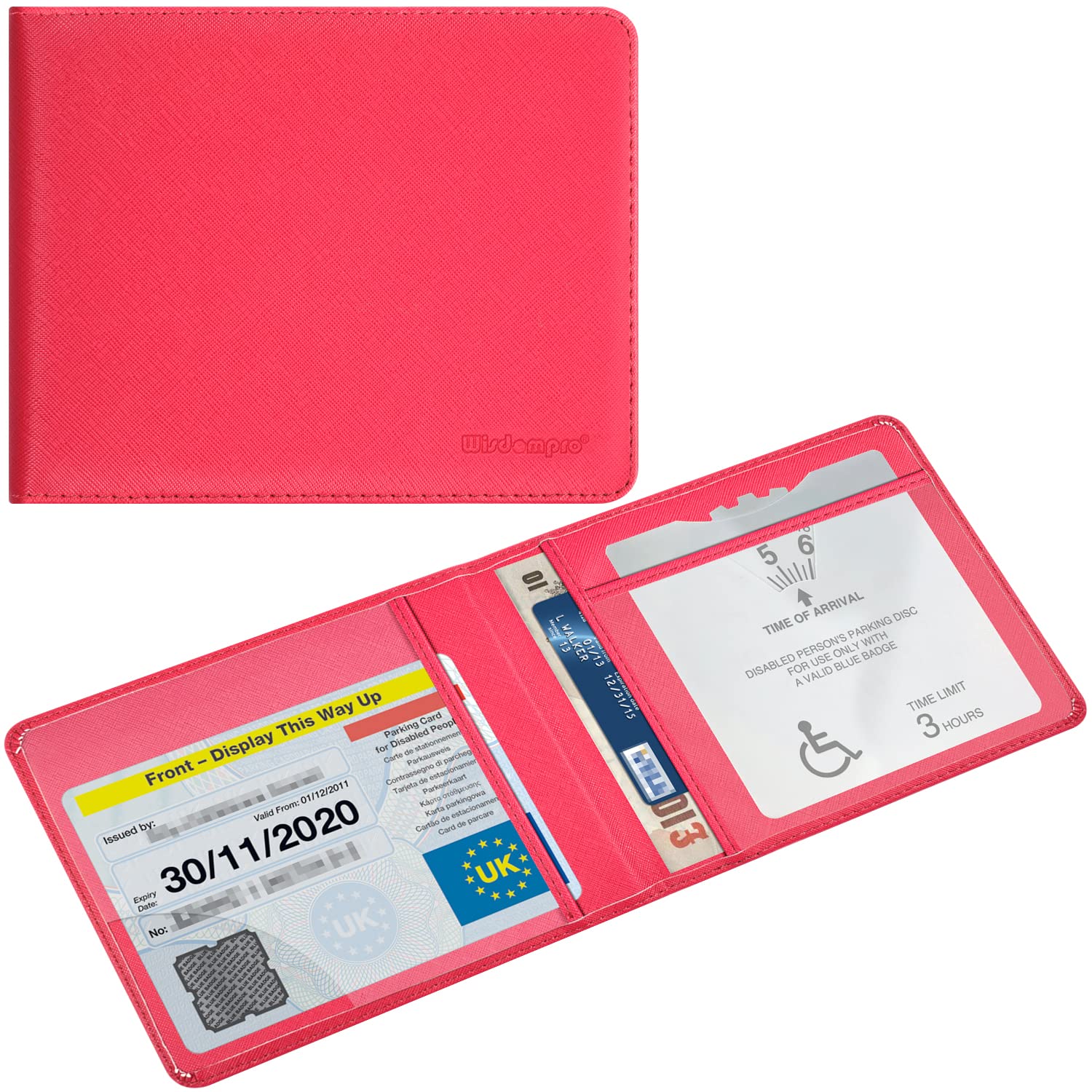 Wisdompro PU Leather Disabled Blue Badge and Timer Holder Wallet Protector Disability Parking Permit Discreet Cover Hologram Safe
