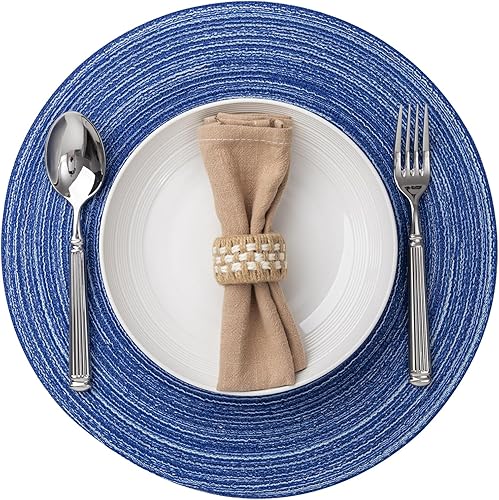 Miniatura 11 de Juego de 6 manteles individuales redondos, lavables, trenzados, para mesa de comedor, resistentes al calor, antideslizantes, manteles individuales