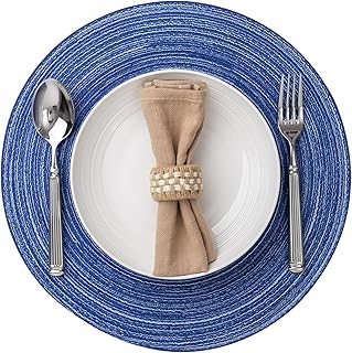 Round Placemats Set of 4 Woven Placemats Washable Braided Table Mats for Dining Table Heat Resistant Non-Slip Circle Place Mats(Royal Blue)