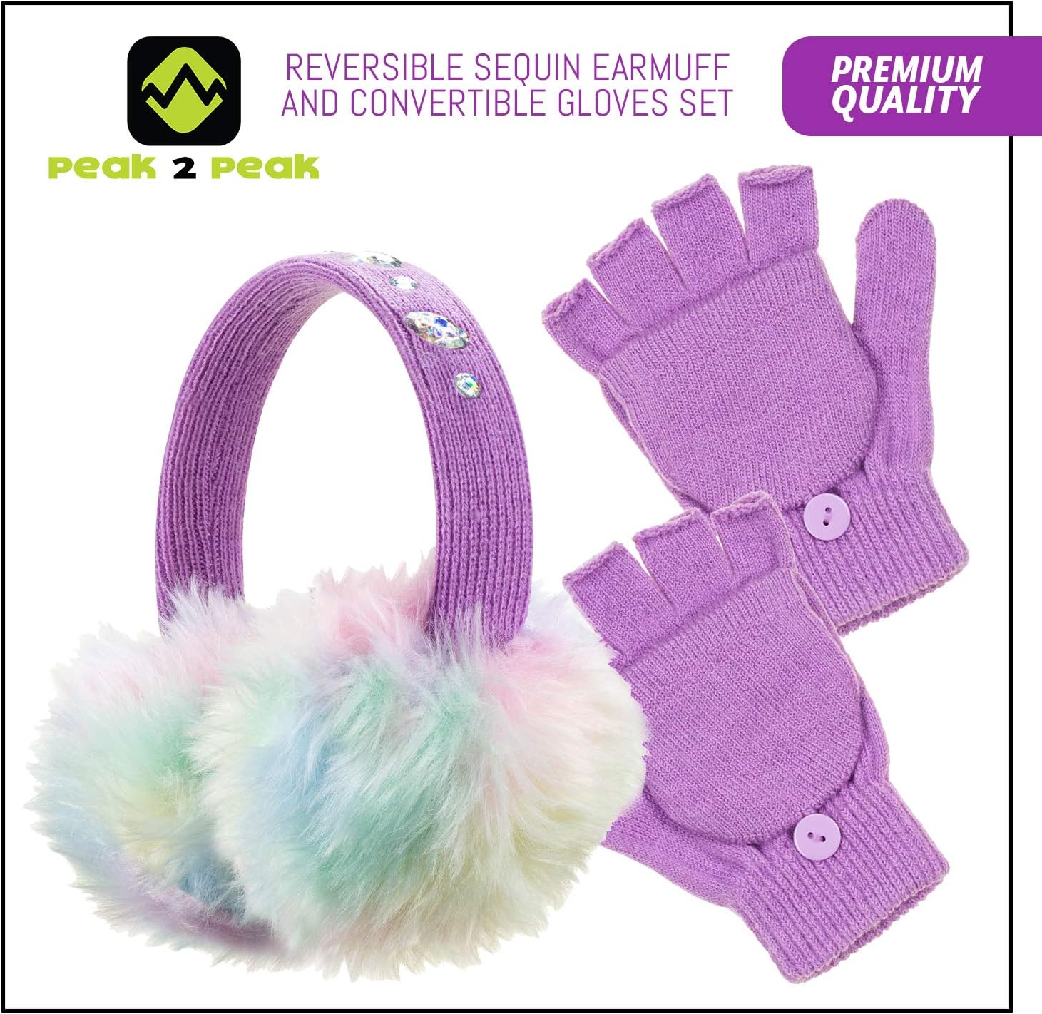 PEAK 2 PEAK Girls Earmuff and Convertible Fingerless Gloves Cold Weather Set - Image 2