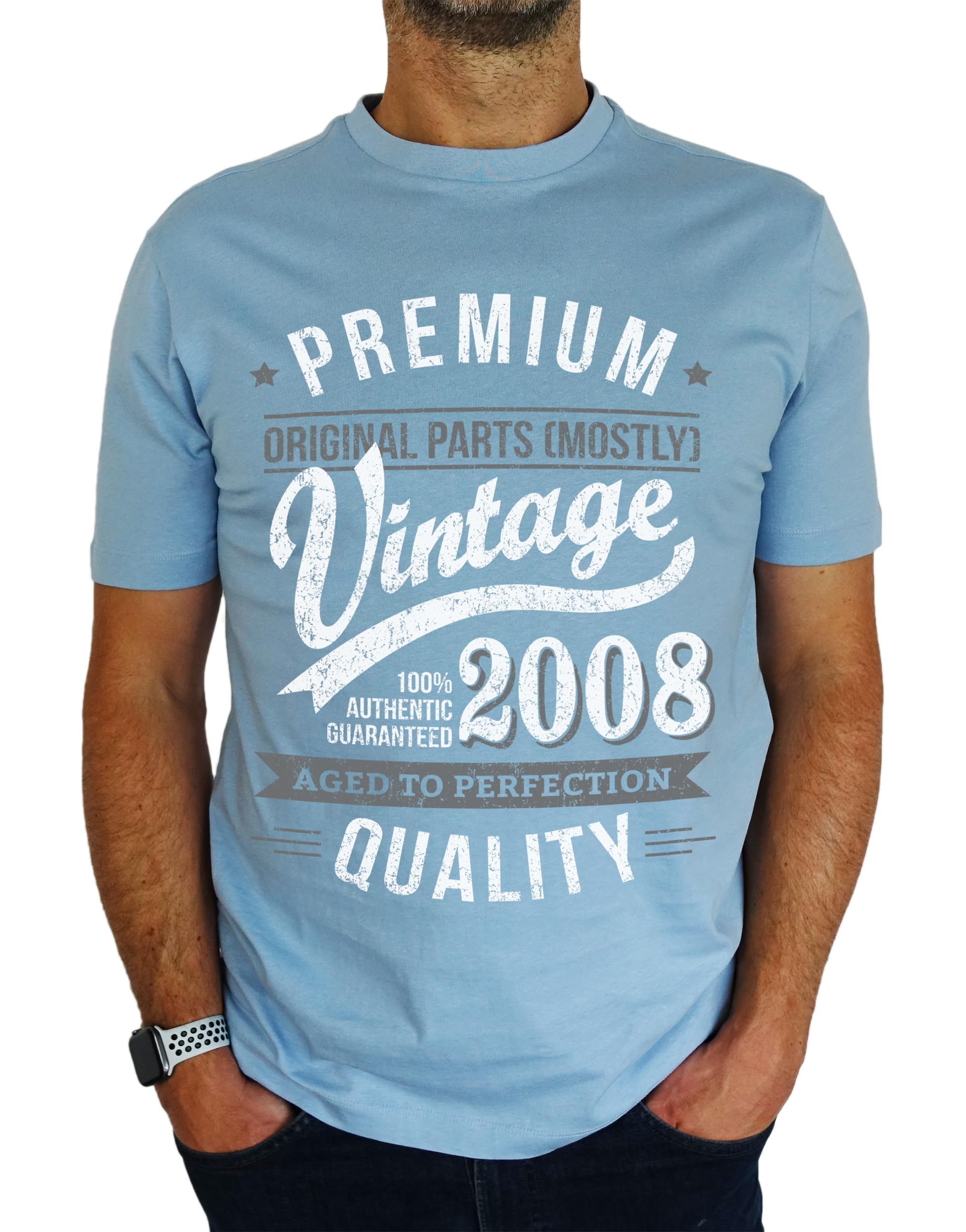 2008 Premium Vintage Year - Aged to Perfection - 18th Birthday Gift | Present Mens T-Shirt Sky Blue L