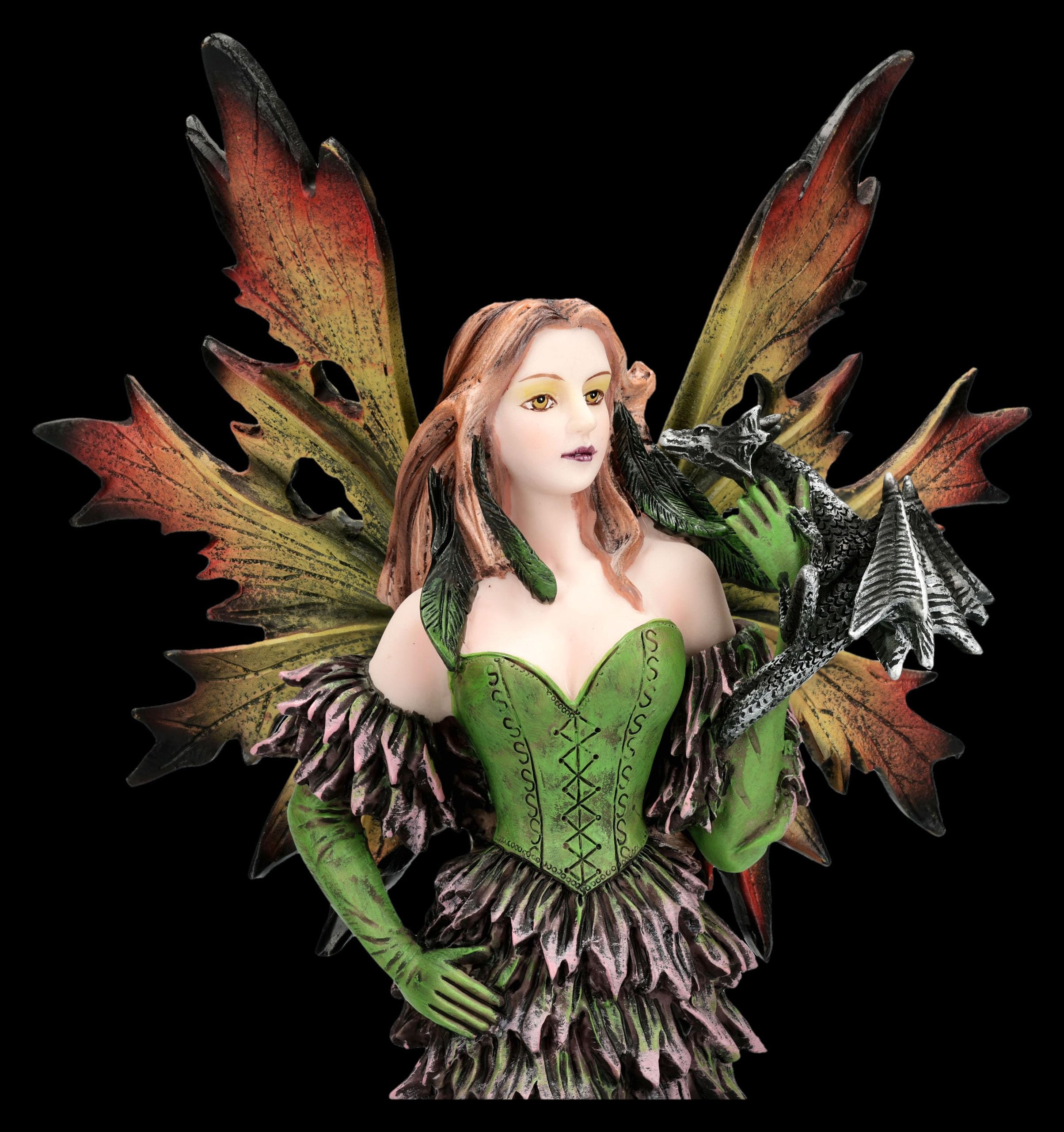 Figuren Shop GmbH Figura fata – Fata del drago della foresta Liora – Decorazione fantasy dipinta a mano (26 cm) – Tales of Aurelion Collection – Idea regalo per gli appassionati di draghi e fate