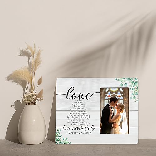 Miniatura 3 de DIMSEOIUS Regalos de boda cristianos para la pareja, marco de fotos "El amor es paciente, el amor es bondadoso", versículo bíblico "El amor nunca