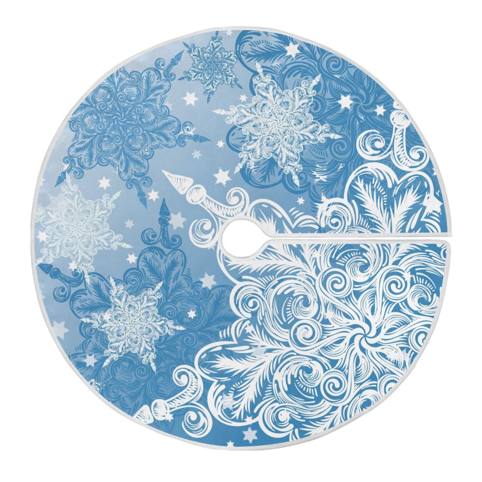 Christmas Tree Skirt Ice Snowflake White Blue Christmas Xmas Tree Skirt — image 1