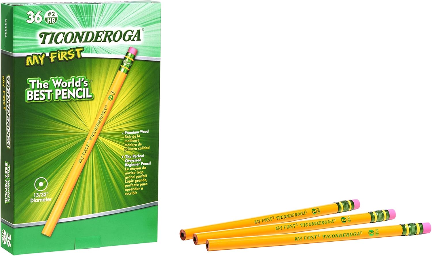 Ticonderoga My First Wood-Cased Pencils, #2 HB Soft, With Eraser, Yellow (X3336) (Pack of 6, 216 Count Total)