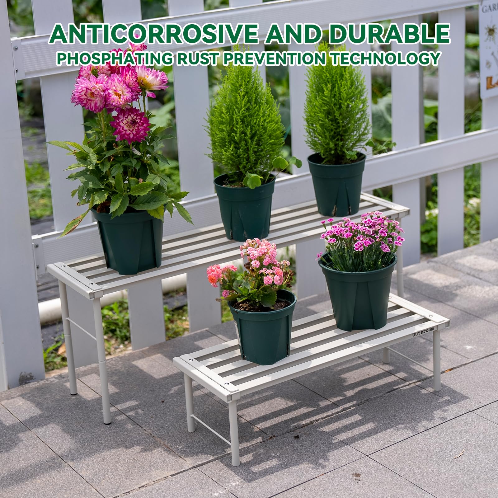 Soporte de metal para plantas, soporte para macetas de aluminio resistente a la oxidación, estante de exhibición para plantas de alta resistencia para patio, balcón, jardín, sala de estar