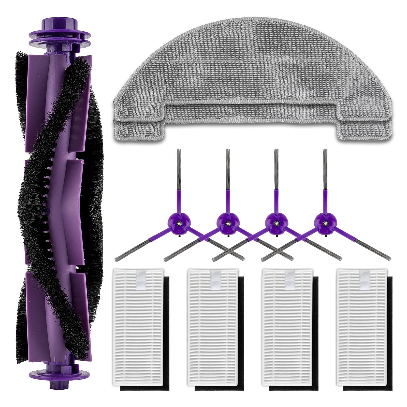 Photo 1 of (11 Pack) MR1 SE Replacement Parts Compatible with MONSGA MR1 SE Robot Vacuum Cleaner, 1 Roller Brush, 4 Side Brushes, 4 HEPA Filters with Foam Filters, 2 Mop Pads, Accessories Kit