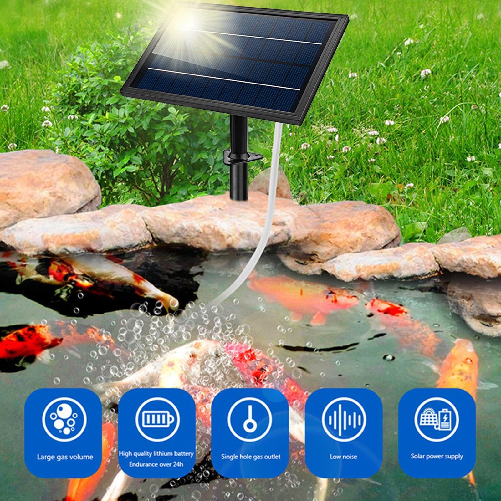 Solarteichbelüfter Für Teich Solar Wasser Luft Sauerstoffpumpe | Teichbelüfter für Gartenteich Solar-Sauerstoffanreicherung Aquarium Wassergarten Sauerstoff-Wasserspiele