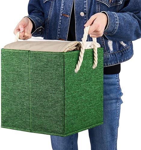 Miniatura 4 de Q-ST-58-3 - Contenedores de almacenamiento de tela de poliéster plegables de color gris, 10.5 x 10.5 x 11 pulgadas, para organizar el desorden en el