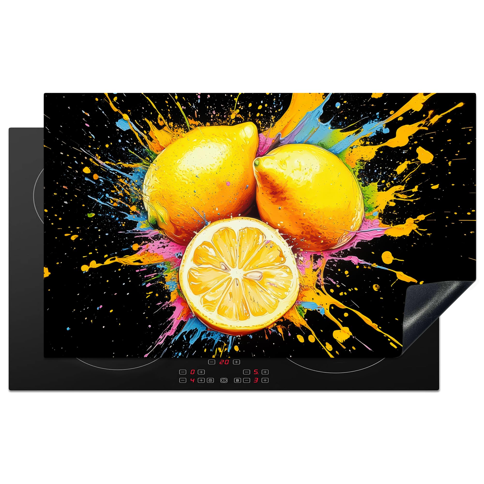 KitchenYeah© Induction Hob Protector Mat 20.5"x33.5" / 85x52 cm Stove Cap Top Cover Kitchen Cooker Covers for Electric Hobs Vinyl Lemon - Graffiti - Colourful - Paint - Modern