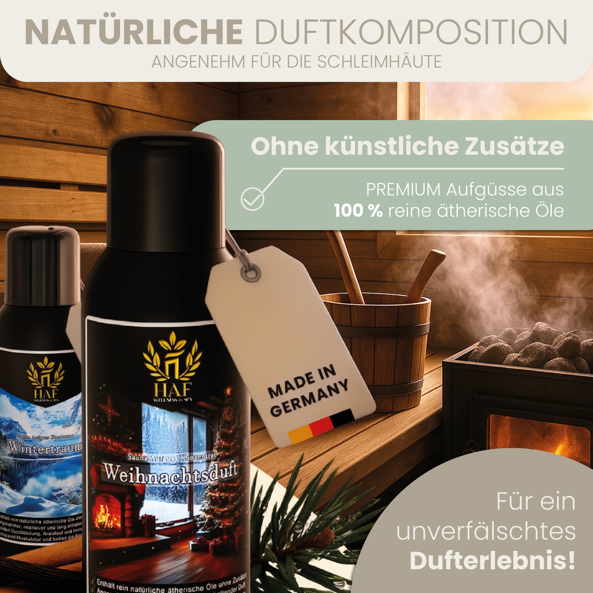 HAF Koncentrat do sauny, eukaliptus, 250 ml, zapach sauny z naturalnymi olejkami eterycznymi, napar do sauny bez sztucznych dodatków, olejek do sauny zapewniający intensywny i długotrwały zapach