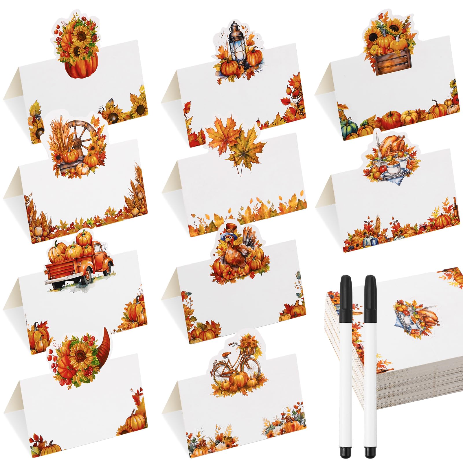 100 blank fall place cards with pens