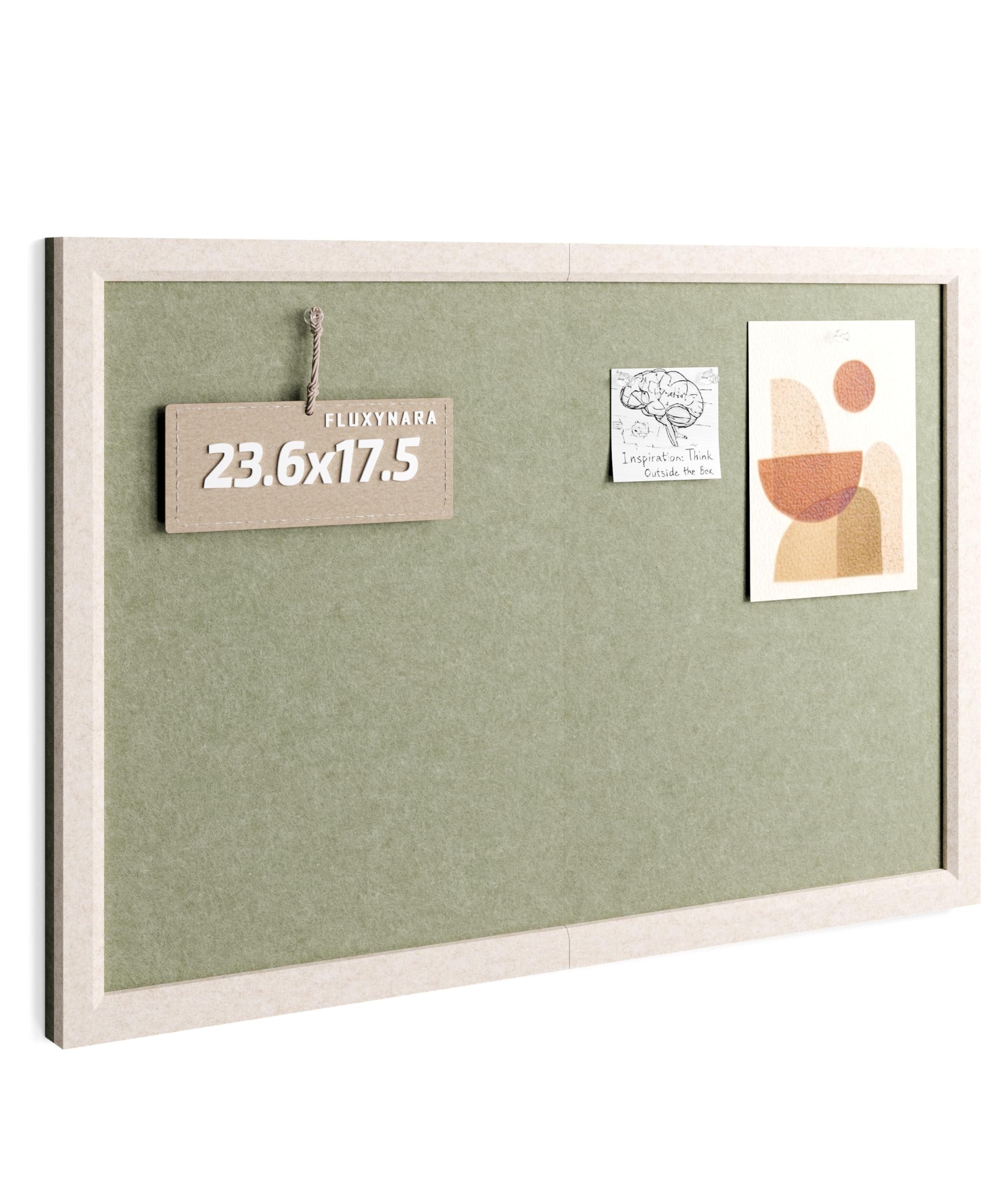 Fluxynara Foldable Cork Board Alternative, Felt Bulletin Board 60 x 43.5 cm Oatmeal Frame with 12 Adhesive Tabs, Pin Board for Home Office, Classroom, Entryway, Kitchen Wall Decor—Sage