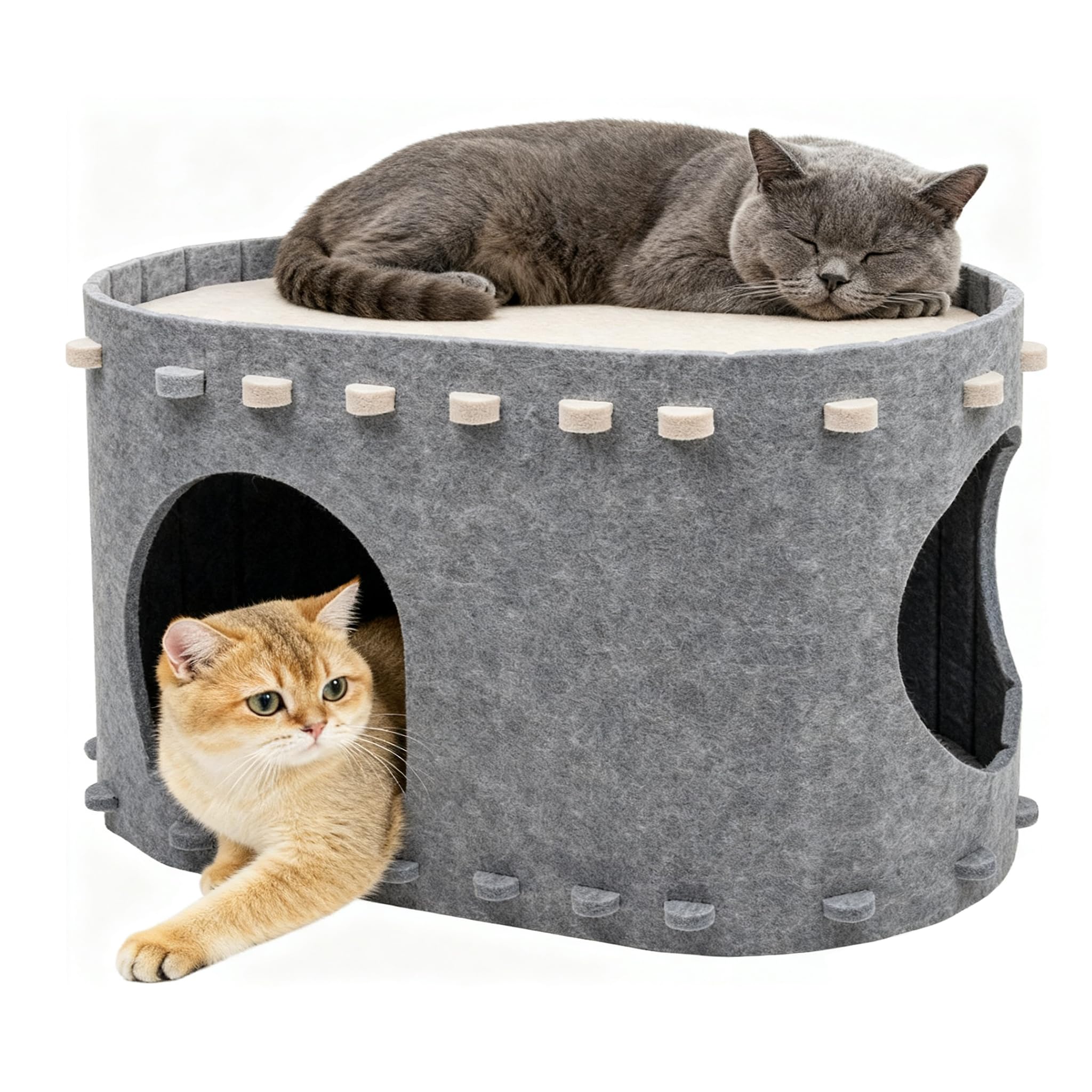 Casa para gatos de interior, cama para gatos grandes y múltiples, resistente a los arañazos, soporte creativo para gatos de hasta 22 libras, forma ovalada, gris