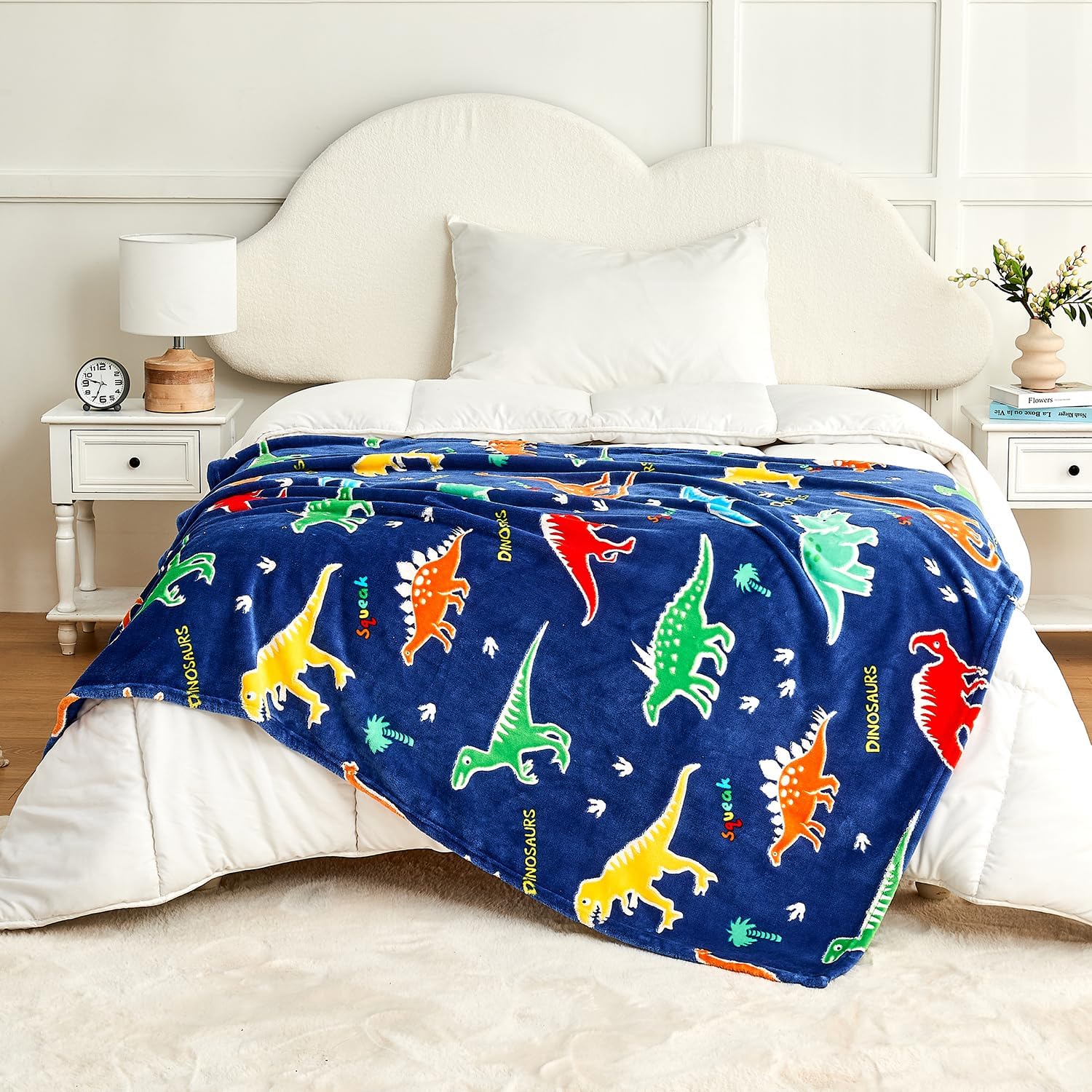 SOCHOW Glow in The Dark Dinosaur Blanket for Sons Daughters, Toys for 3-10 Year Old Preteen Teen Birthday Presents, Soft Cozy Flannel Throw Blanket for All Seasons, Blue 50 x 60 Inches - Image 5