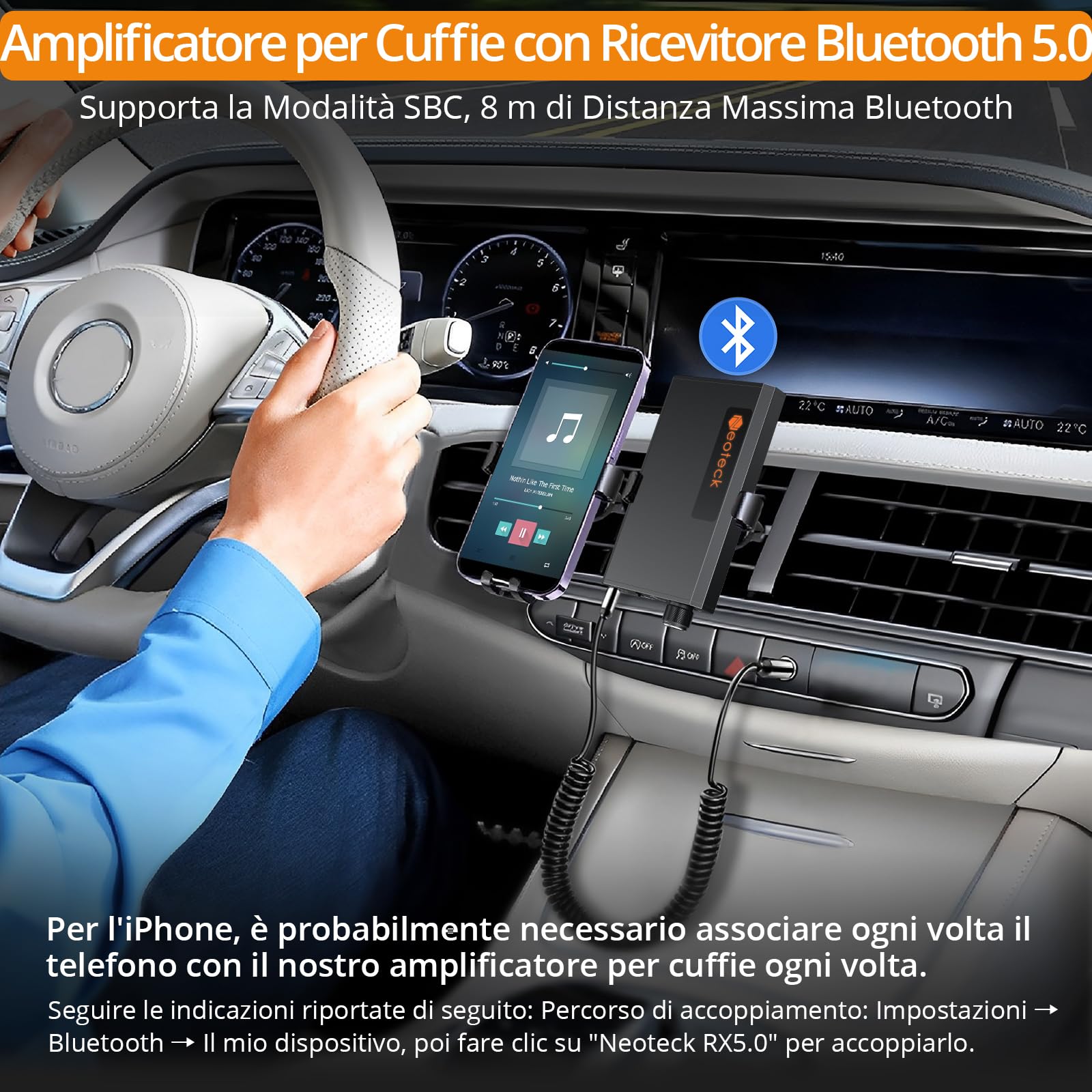 Neoteck 3.5 mm Amplificatore Portatile Cuffie con Ricevitore Bluetooth 5.0 Amplificatore Cuffie 16-300Ω Amplifier Audio Ideale per MP3 MP4 Smartphone Digitale Players Computer