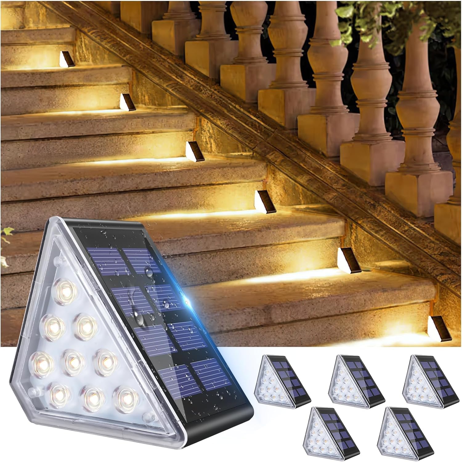 Sponsored Ad – Solar Stair Lights, Dusk to Dawn Step Lights, IP67 Waterproof Outdoor 3000k Warm White Deck Lights Decoration Lights for Yard, Patio, Garden, Walkways, Front Door, Pathway, Driveway (Pack of 6)