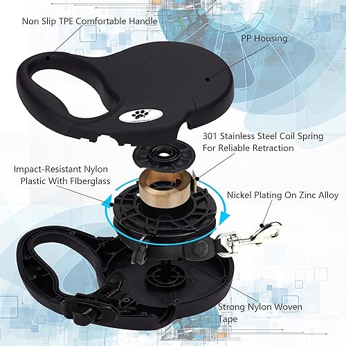 Miniatura 5 de Correa retráctil de 16 pies para perros de raza grande de hasta 110 libras con una cuerda de alambre extensor desmontable a prueba de mordidas