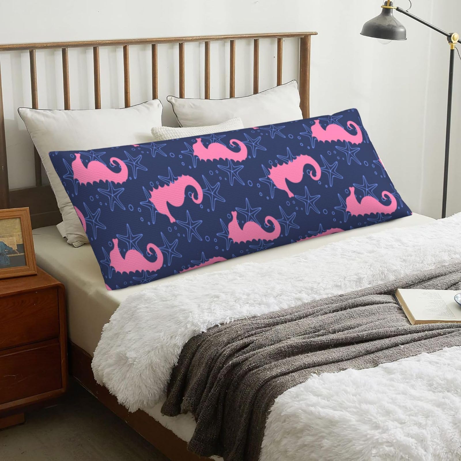 Seahorse Silhouette Starfish, Body Pillow Cover with Zipper,Long Body Pillowcase 20 x 60 in